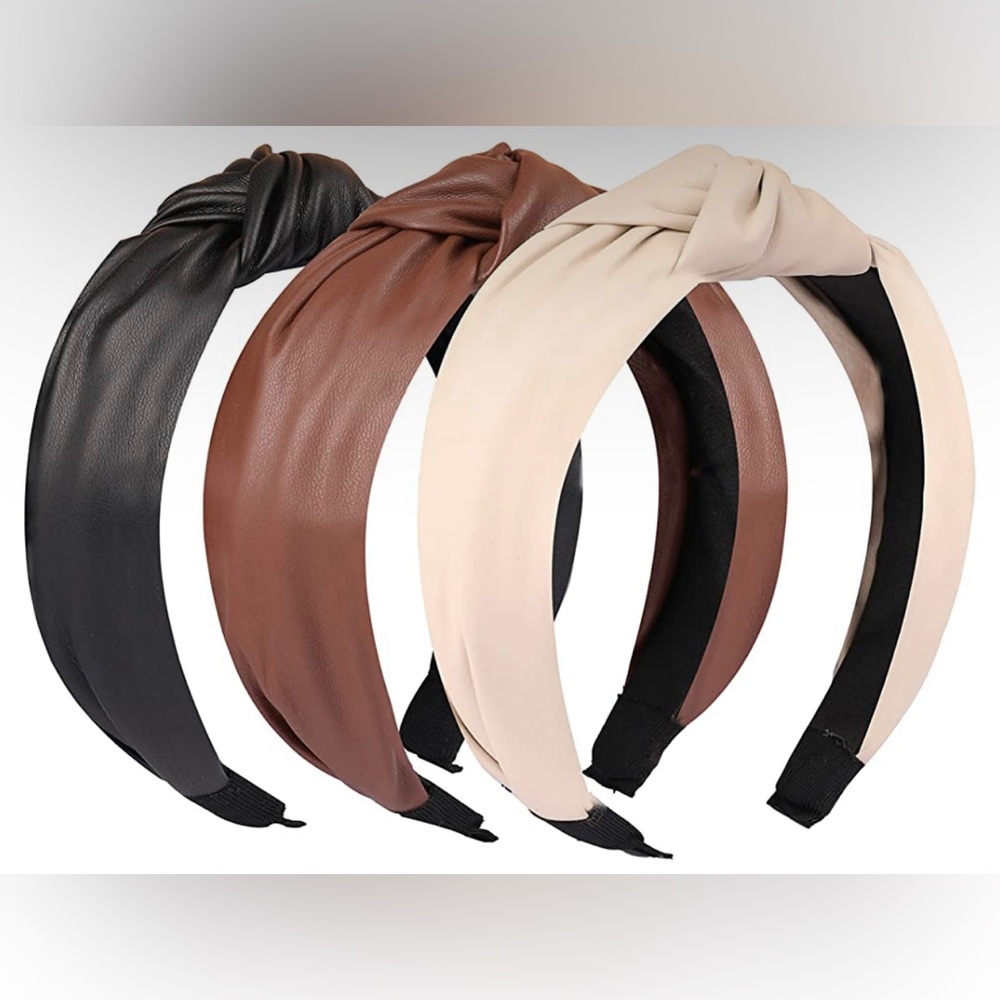 NWT 3 Pcs Pu Leather Cross Knotted Headbands